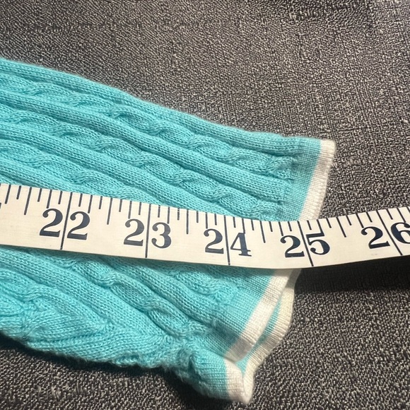 Cape Madras Cape Elizabeth, Maine teal cable knit V-neck pima cotton XL sweater - Picture 4 of 6